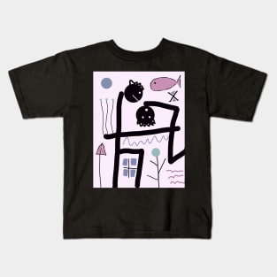 Kids Contemplating Objects Stick Figure Kids T-Shirt